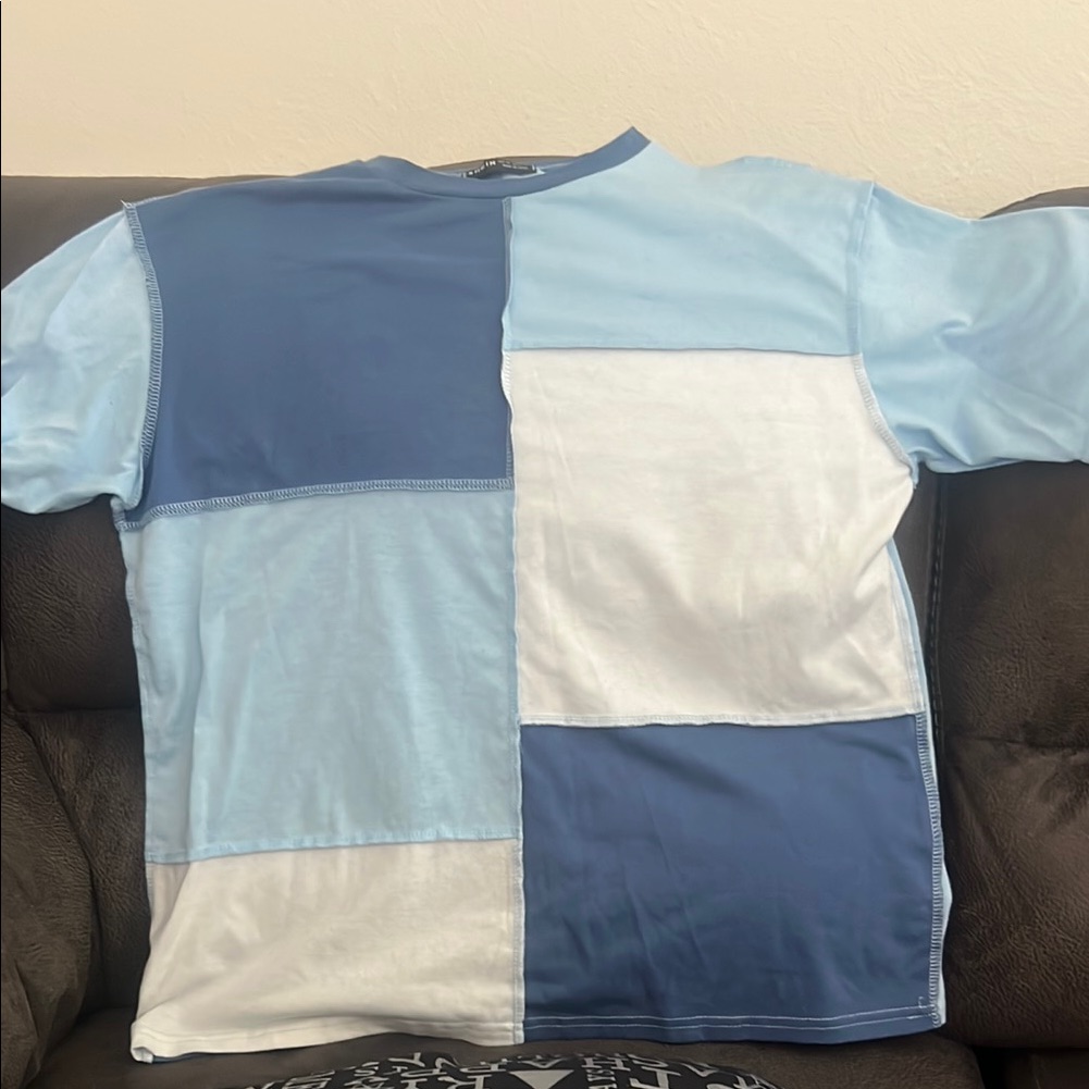 Shein Blue Patchwork Short Sleeve Tee